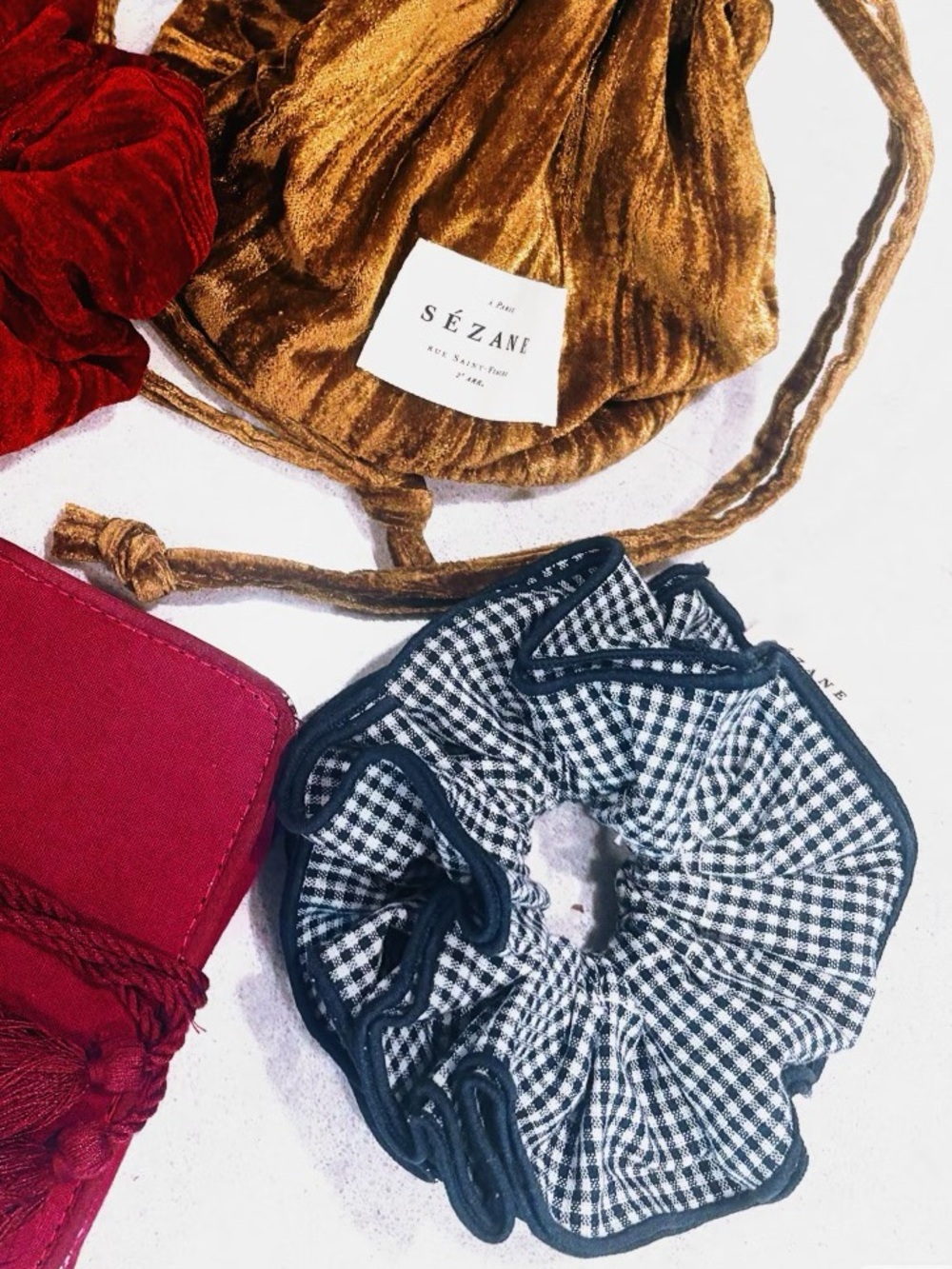 Sézane Gold Velvet Drawstring Pouch